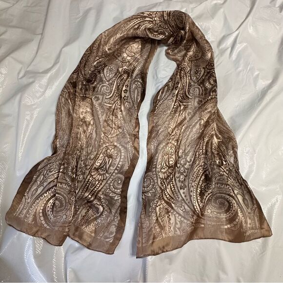 Vintage Halston Brown Paisley Semi Sheer Rectangular Scarf - Picture 1 of 12